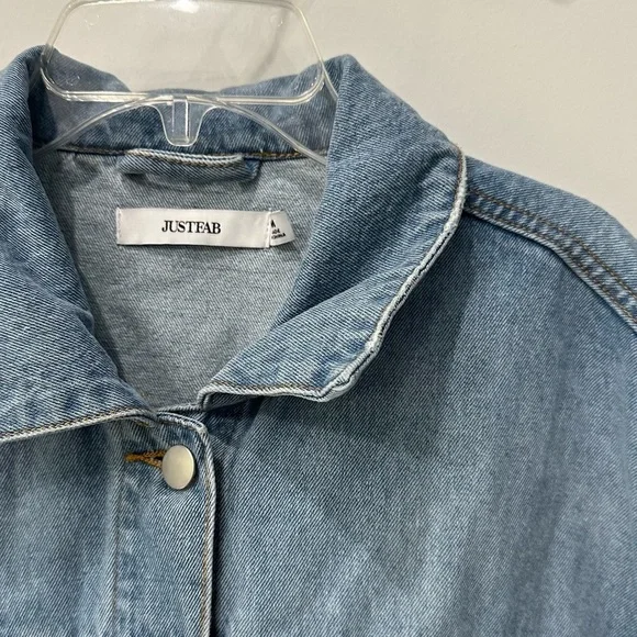NWT JUSTFAB Oversized Denim Jacket Medium Light Wash Cotton Medium Y2K Boxy - Picture 4 of 12